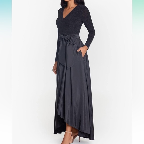 X BY XSCAPE Womens Metallic Long Evening Dress Black 12 - Picture 2 of 3